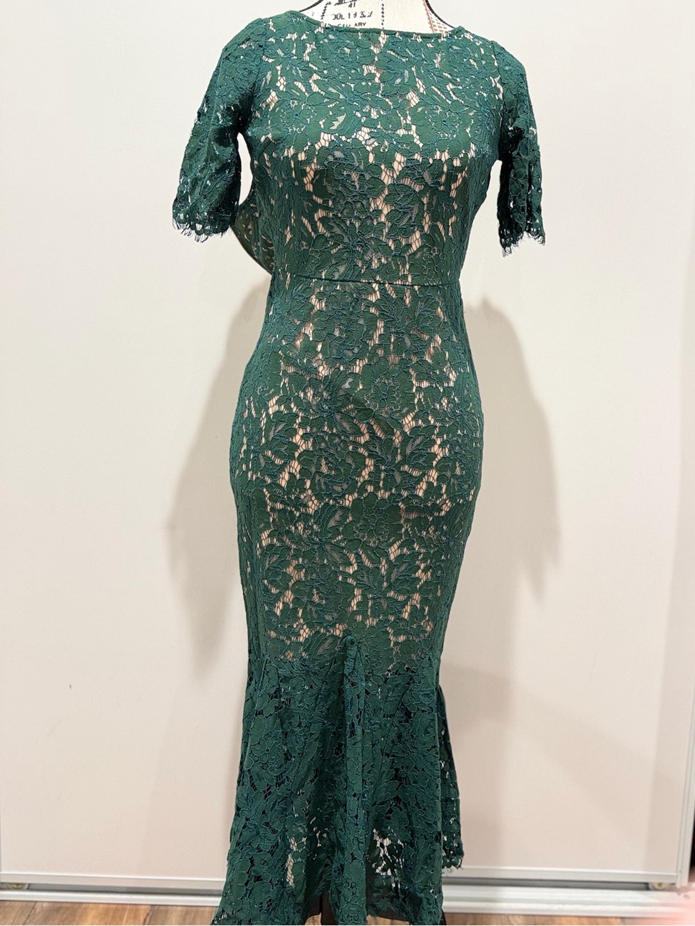 Forest Green Lace Maxi Dress with Mermaid Hem